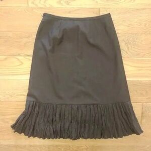 Ann Taylor wool midi skirt dark chocolate brown pleated flounce bottom 4 Petite